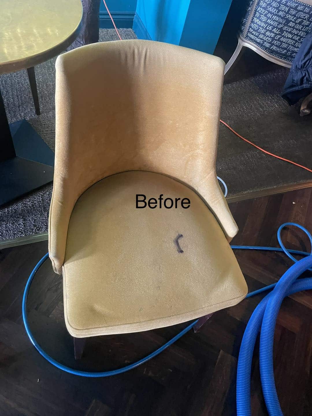 orange chair before cleaning